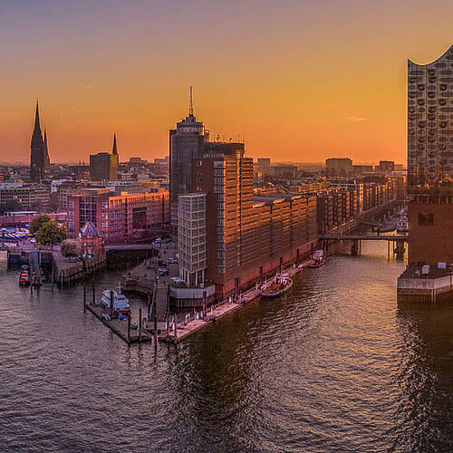 Panoramic view over the city of Hamburg.