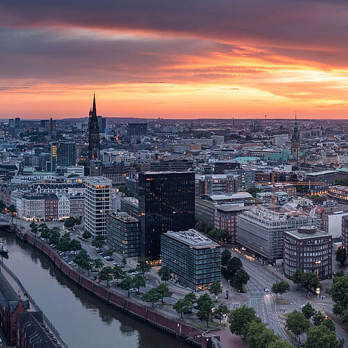 Panoramic view over the city of Hamburg.